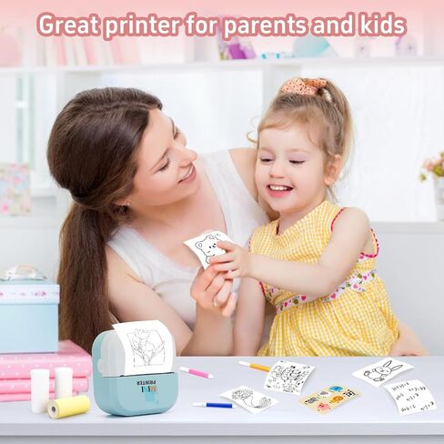 Tommax Bluetooth Inkless Thermal Printer & Sticker Maker, Wireless Portable Print Pod for iPhone/Android, Notes, Kids Crafts, Journals - Includes 13 Rolls Paper in Kuwait