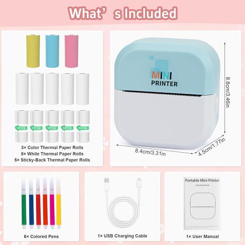 Tommax Bluetooth Inkless Thermal Printer & Sticker Maker, Wireless Portable Print Pod for iPhone/Android, Notes, Kids Crafts, Journals - Includes 13 Rolls Paper in Kuwait