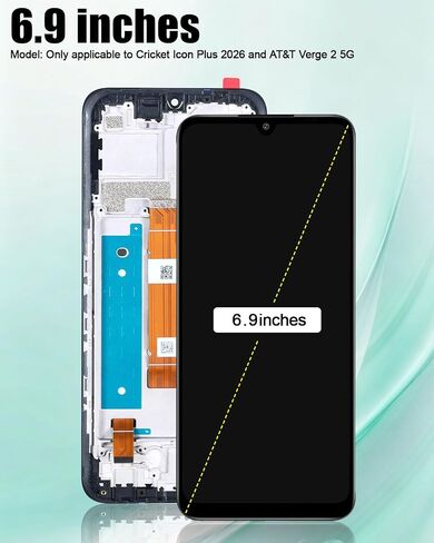 LCD Display Touch Screen Digitizer Frame Assembly Replacement for Cricket Icon Plus 2026 SN333C, AT&T Verge 2 5G SN333A, 6.9 Inch in Saudi Arabia