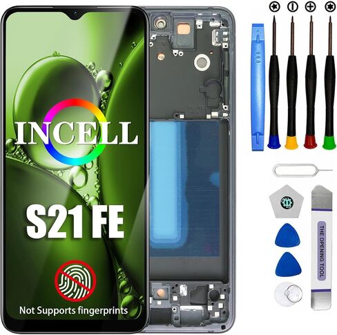 for Samsung Galaxy S21 FE Screen Replacement S21 FE 5G SM-G990U G990W G990B G990E Incell Screen Replacement LCD Display digitizer Touch Screen Assembly with Tools (Black with Frame) in Kuwait