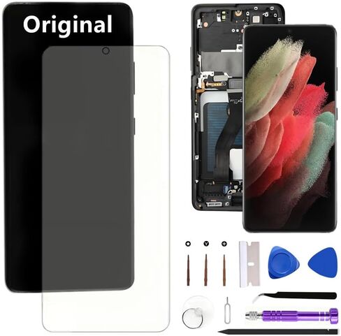 6.8" Original AMOLED Galaxy S21 Ultra Screen Replacement for Samsung Galaxy S21ultra 5G G998U G998U1 Display Touch Screen Digitizer Assembly (with Black Frame+Protective Film+Tools) in Saudi Arabia