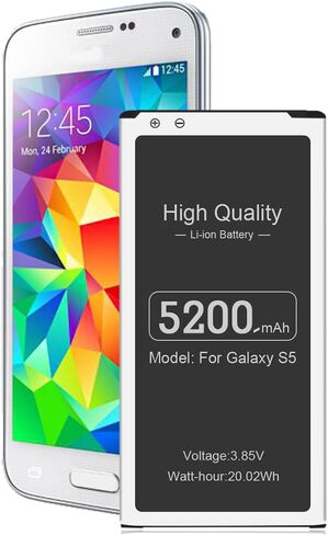 بطارية 5200 مللي أمبير في الساعة لجهاز Galaxy S5، (محدثة) بطارية ليثيوم أيون بديلة EB-BG900BBC لهاتف Samsung Galaxy S5 G900V، G900A، G900F، G900H، I9600، G900P، G900T، G900R4، S5 بطارية احتياطية in Kuwait