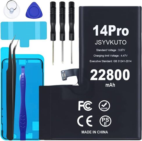 22800mAh Battery for iPhone 14 Pro, New 0 Cycle Upgraded Higher Capacity Replacement Battery for iPhone 14 Pro with Full Set Repair Tool Kit, Model A2890, A2650, A2889, A2892 in Kuwait