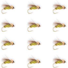 RS2 Emerger Fly Fishing Flies 12-Pack | Hand-Tied Trout Nymph Assortment Sizes 18 20 22 | Olive & Black Variations with Premium Waterproof Fly Box for Any Waters in Saudi Arabia