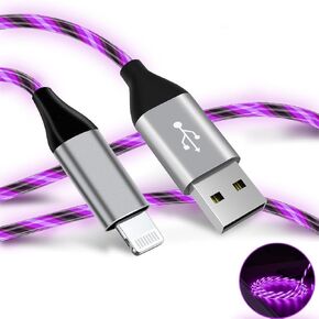 كابل شاحن iPhone مضيء LED سلك شاحن Apple معتمد من Apple MFi شحن سريع USB رائع لهاتف iPhone 14 13 12 11 Pro Max XR X SE 8 Plus iPad iPod Touch More (أرجواني، 6 أقدام) in Kuwait