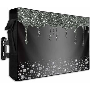Outdoor TV Cover 30 to 32 Inch Abstract Shining Diamond Weatherproof Waterproof TV Screen Protector with Zipper&Pocket Stones on Gradient Black Background Outside Flat TVs Enclosure in Saudi Arabia