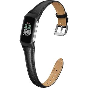Slim Leather Band Compatible with Fitbit Charge 6/Fitbit Charge 5 Watch Band,Soft Genuine Leather Adjustable Sport Straps for Women Men in Kuwait