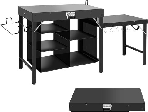 Folding Camping Table with Storage Shelves, Portable Outdoor Grill Station for BBQ, Picnic, Tailgating & Garden Cooking in Kuwait