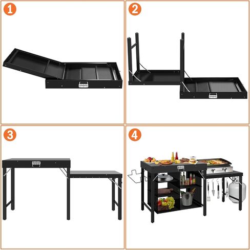 Folding Camping Table with Storage Shelves, Portable Outdoor Grill Station for BBQ, Picnic, Tailgating & Garden Cooking in Kuwait