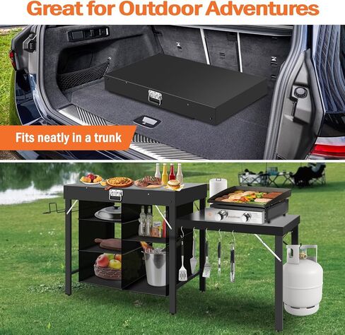 Folding Camping Table with Storage Shelves, Portable Outdoor Grill Station for BBQ, Picnic, Tailgating & Garden Cooking in Kuwait