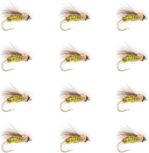 RS2 Emerger Fly Fishing Flies 12-Pack | Hand-Tied Trout Nymph Assortment Sizes 18 20 22 | Olive & Black Variations with Premium Waterproof Fly Box for Any Waters in Saudi Arabia