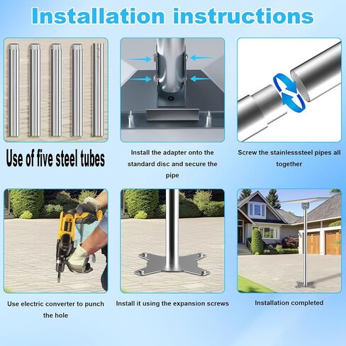 for Starlink Standard 4/4X/V4/Gen 3 Pole Mount Kit with Pipe Adapter, Thickened Stainless Steel, Starlink Mounting Starlink Base Bracket (5 Section Straight with Mount) in Saudi Arabia