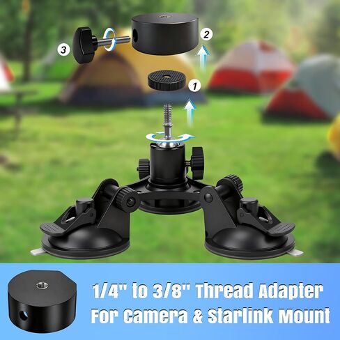 Starlink Mini Mount, Suction Cup Roof Mount with Triple Locking Base with Dual 1/4" & 3/8" Threads, Suitable for Smooth Surface Installation Such as Roof/Sunroof/RV/Windows in Saudi Arabia