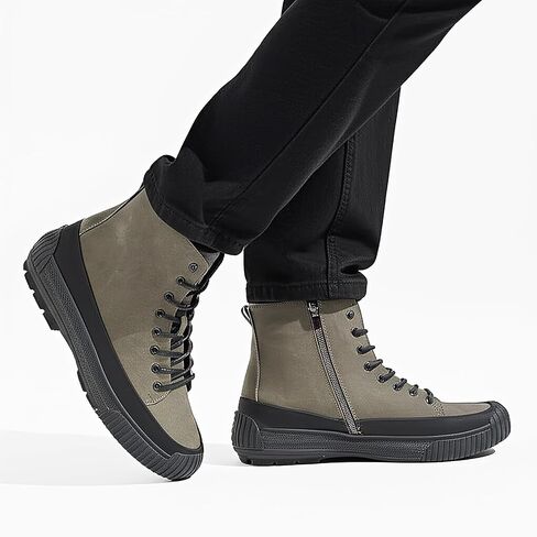 Men’s Hiking Boots Rugged Leather Combat Style Lace Up with Side Zipper Durable Outsole for Outdoor Trekking and Trail in Kuwait