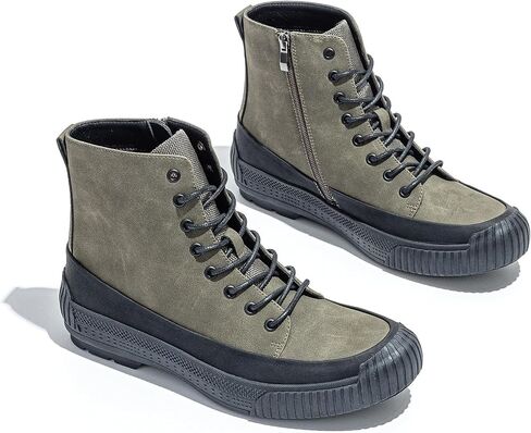Men’s Hiking Boots Rugged Leather Combat Style Lace Up with Side Zipper Durable Outsole for Outdoor Trekking and Trail in Kuwait