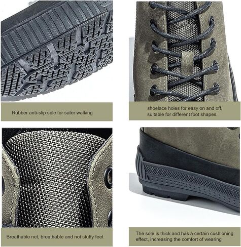 Men’s Hiking Boots Rugged Leather Combat Style Lace Up with Side Zipper Durable Outsole for Outdoor Trekking and Trail in Kuwait