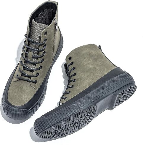 Men’s Hiking Boots Rugged Leather Combat Style Lace Up with Side Zipper Durable Outsole for Outdoor Trekking and Trail in Kuwait