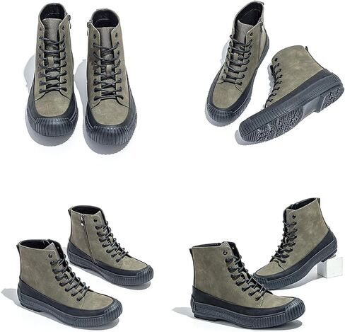 Men’s Hiking Boots Rugged Leather Combat Style Lace Up with Side Zipper Durable Outsole for Outdoor Trekking and Trail in Kuwait