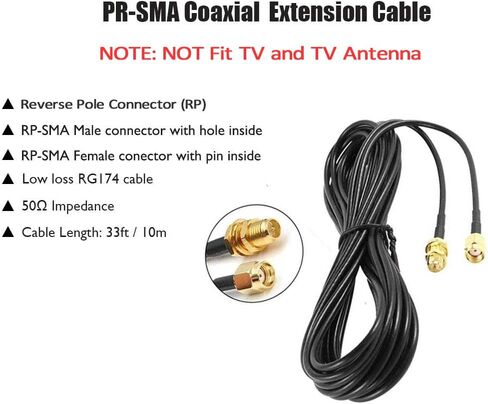 CORONIR 33ft WiFi Antenna Extension Cable Coaxia RP Male to Female Connector for Wireless LAN Router Bridge Cellular Security IP Camera Extension in Kuwait