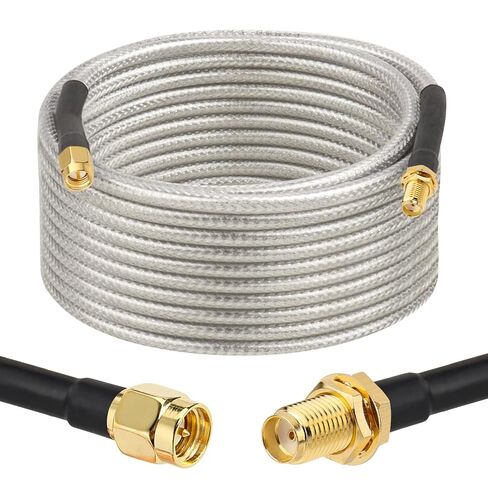 XRDS -RF كابل محوري RG58 منخفض الخسارة 50 قدم، كابل تمديد حاجز SMA ذكر إلى SMA أنثى، سلك RF نحاسي صلب 50 أوم لجهاز توجيه هوائي WiFi، بوابة 4G LTE in Kuwait