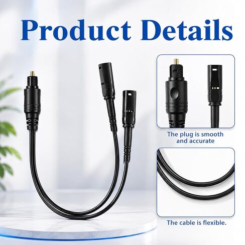 1 in 2 Out Digital Optical Audio Splitter Cable Fiber Optic Splitter for TV Sound Bar Receiver and Home Theater System in Saudi Arabia