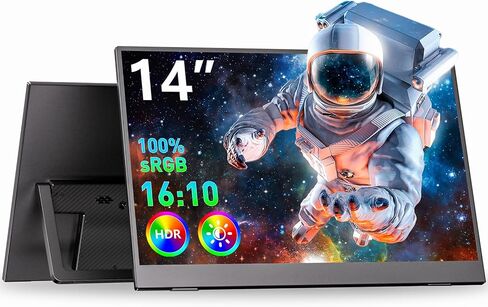 WUAWE 14" Portable Monitor FHD 1080P, Ultra Slim Built-in 180° Adjustable Stand, Second Screen for Laptop, Desktop, Tablet, Phone, Xbox, PS4/PS5, GEEKOM. in Kuwait