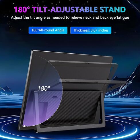 WUAWE 14" Portable Monitor FHD 1080P, Ultra Slim Built-in 180° Adjustable Stand, Second Screen for Laptop, Desktop, Tablet, Phone, Xbox, PS4/PS5, GEEKOM. in Kuwait