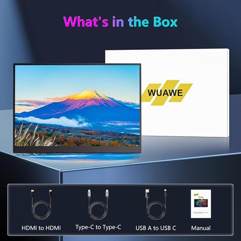 WUAWE 14" Portable Monitor FHD 1080P, Ultra Slim Built-in 180° Adjustable Stand, Second Screen for Laptop, Desktop, Tablet, Phone, Xbox, PS4/PS5, GEEKOM. in Kuwait