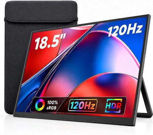 18.5 Inch Large Portable Monitor for Laptop, 120Hz 1080P FHD IPS Portable Travel Second Screen Display for/Phone/Xbox PS4/5, 100% sRGB, Dual Speakers, VESA & Storage Bag in Kuwait
