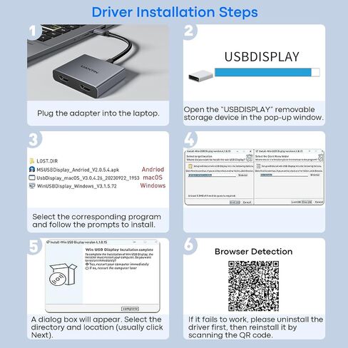 UANTIN USB-A إلى محول HDMI مزدوج، شاشة ممتدة للشاشة المزدوجة in Kuwait