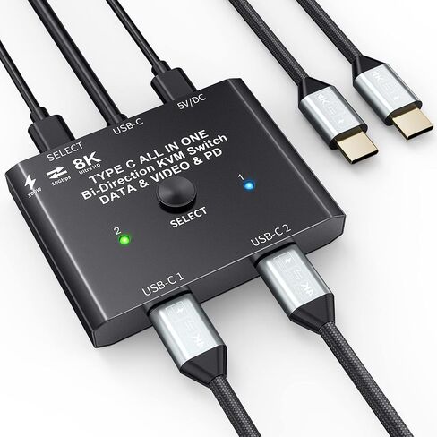 USB C Switch 2 in 1 Out USB C Switcher Selector for 2 Laptops Share 1 USB Device, 4K@60Hz/10Gbps Data Transfer and 100W PD Charging, Wired Control and 2 UBS C Cables in Saudi Arabia