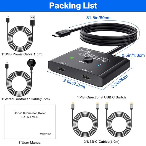 USB C Switch 2 in 1 Out USB C Switcher Selector for 2 Laptops Share 1 USB Device, 4K@60Hz/10Gbps Data Transfer and 100W PD Charging, Wired Control and 2 UBS C Cables in Saudi Arabia