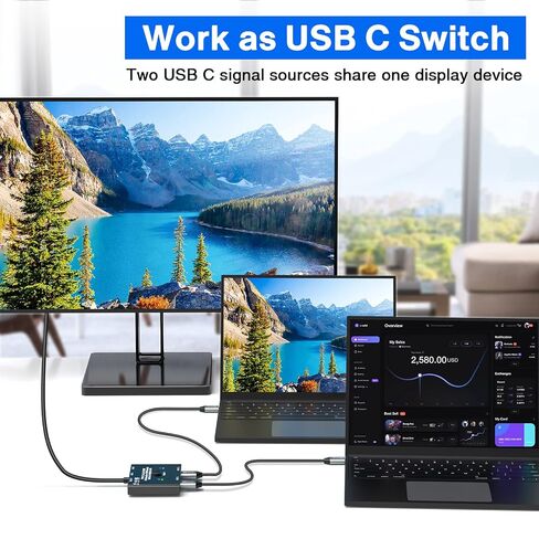 USB C Switch 2 in 1 Out USB C Switcher Selector for 2 Laptops Share 1 USB Device, 4K@60Hz/10Gbps Data Transfer and 100W PD Charging, Wired Control and 2 UBS C Cables in Saudi Arabia