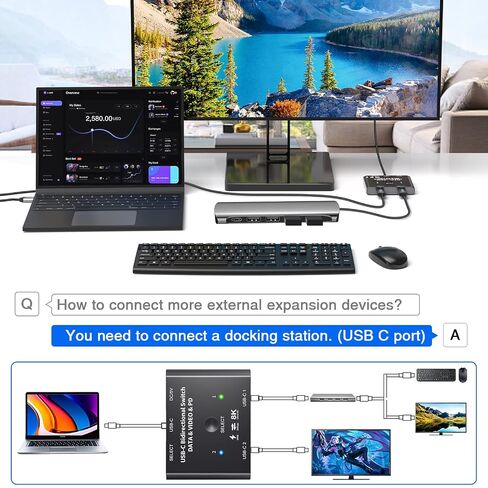 USB C Switch 2 in 1 Out USB C Switcher Selector for 2 Laptops Share 1 USB Device, 4K@60Hz/10Gbps Data Transfer and 100W PD Charging, Wired Control and 2 UBS C Cables in Saudi Arabia