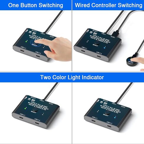 USB C Switch 2 in 1 Out USB C Switcher Selector for 2 Laptops Share 1 USB Device, 4K@60Hz/10Gbps Data Transfer and 100W PD Charging, Wired Control and 2 UBS C Cables in Saudi Arabia
