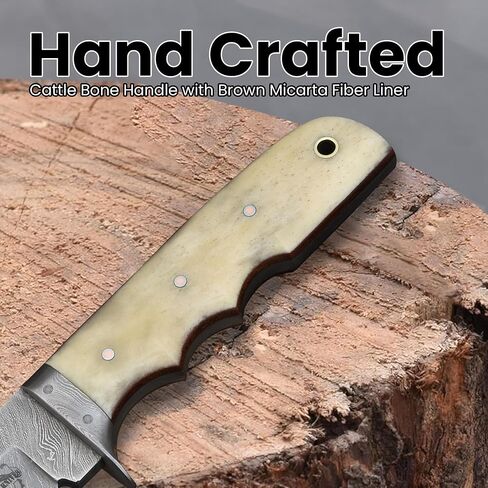 Knives Ranch 9-1/2" Handmade Hunting Knfie - Full Tang Camping Knife - Damascus Bushcraft Knife - Cattle Bone Handle - Heavy-duty Leather Sheath (2151-B) in Saudi Arabia