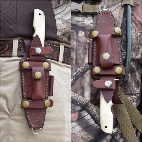 Knives Ranch 9-1/2" Handmade Hunting Knfie - Full Tang Camping Knife - Damascus Bushcraft Knife - Cattle Bone Handle - Heavy-duty Leather Sheath (2151-B) in Saudi Arabia