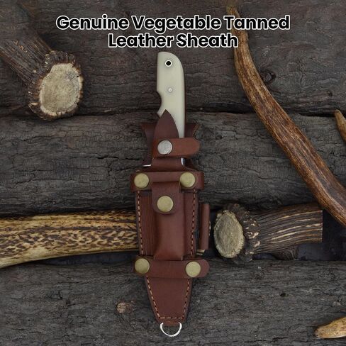 Knives Ranch 9-1/2" Handmade Hunting Knfie - Full Tang Camping Knife - Damascus Bushcraft Knife - Cattle Bone Handle - Heavy-duty Leather Sheath (2151-B) in Saudi Arabia
