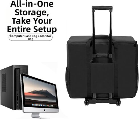 BUBM PC Carrying Case on Wheels, Desktop Travel Bag with Detachable Trolley for PC Tower, Monitor, Keyboard and Mouse, Black (Bag Only, for 27" Monitor) in Kuwait