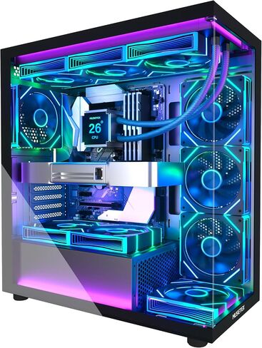 حافظة كمبيوتر MUSETEX ATX مع 7 مراوح PWM ARGB مثبتة مسبقًا تتميز بتصميم مرآة لا متناهية، وحقيبة كمبيوتر متوسطة البرج من النوع C مع زجاج مقوى مزدوج الرؤية بالكامل، وحقيبة كمبيوتر للألعاب، باللون الأسود (K2) in Kuwait
