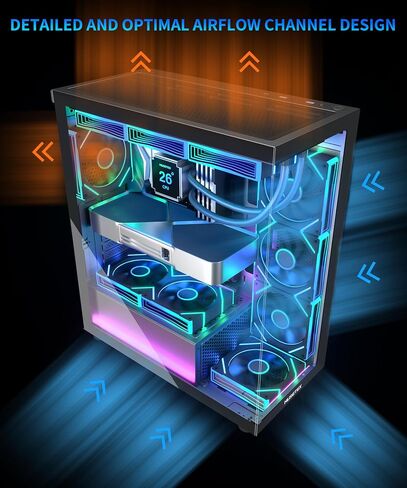 حافظة كمبيوتر MUSETEX ATX مع 7 مراوح PWM ARGB مثبتة مسبقًا تتميز بتصميم مرآة لا متناهية، وحقيبة كمبيوتر متوسطة البرج من النوع C مع زجاج مقوى مزدوج الرؤية بالكامل، وحقيبة كمبيوتر للألعاب، باللون الأسود (K2) in Kuwait