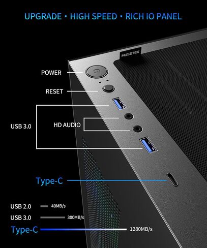 حافظة كمبيوتر MUSETEX ATX مع 7 مراوح PWM ARGB مثبتة مسبقًا تتميز بتصميم مرآة لا متناهية، وحقيبة كمبيوتر متوسطة البرج من النوع C مع زجاج مقوى مزدوج الرؤية بالكامل، وحقيبة كمبيوتر للألعاب، باللون الأسود (K2) in Kuwait