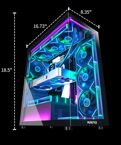 حافظة كمبيوتر MUSETEX ATX مع 7 مراوح PWM ARGB مثبتة مسبقًا تتميز بتصميم مرآة لا متناهية، وحقيبة كمبيوتر متوسطة البرج من النوع C مع زجاج مقوى مزدوج الرؤية بالكامل، وحقيبة كمبيوتر للألعاب، باللون الأسود (K2) in Kuwait
