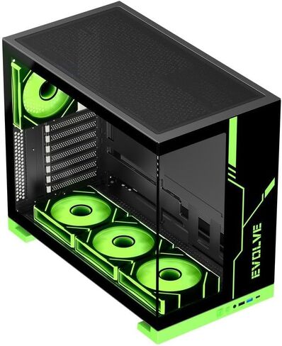 DIYPC IDX8-BK-ARGB Black USB3.0/ Type C Tempered Glass ATX Gaming Computer Case w/Dual Tempered Glass Panel and 4 x ARGB PWM Fans (Pre-Installed) in Saudi Arabia