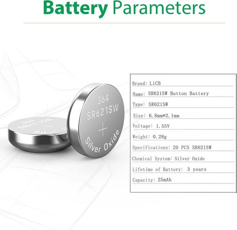 LiCB 20 Pack SR621SW 364 164 363 AG1 Battery 1.5V Button Cell Watch Batteries in Kuwait