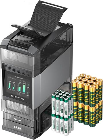 Ostation Rechargeable Ni-MH & Li-ion Battery with Ostation 2 Pro Charger, 24 Packs 2100mAh AA Li-ion Batteries & 800mAh AAA Ni-MH Batteries, Rechargeable up to 1000 Times, Smart Battery Management in Kuwait