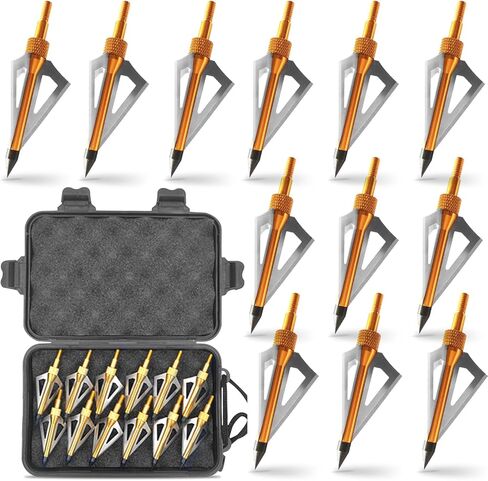 Archery Broadheads, 100 Grains Screw in Arrow Archery 3 Blades Hunting Heads Arrow Tips Compatible Crossbow& Compound Bow with Broadhead Storage Case (12PCS) in Saudi Arabia