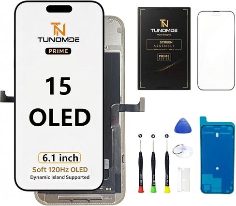 Prime Soft OLED Screen Replacement for iPhone 15 Pro, Touch Screen Assembly, Includes Tools & Screen Adhesive, Supports True Tone After Programming, Individually Tested, Not LCD in Kuwait