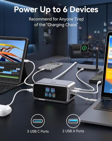 MOKiN 200W Charging Station with Retractable Cord, 6-Port Desktop Charger in Saudi Arabia