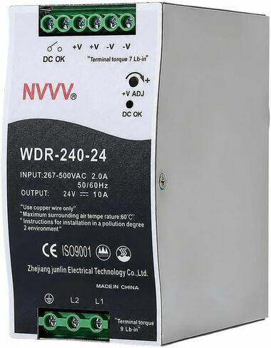 WDR-240-24 24V, Input:267~500VAC,Output:24VDC 10A, 240W Industrial DIN Rail Power Supply AC to DC Converter in Saudi Arabia